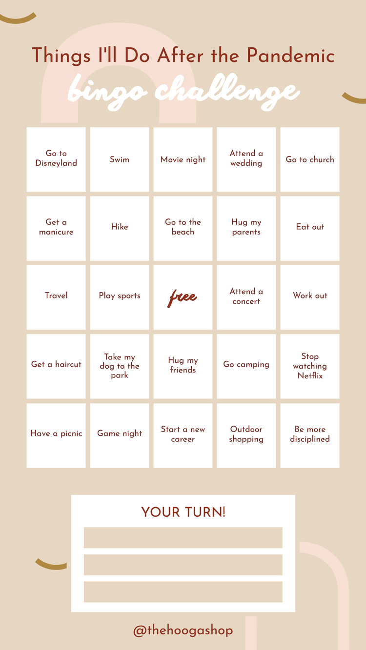 BINGO: Things I'll Do After the Pandemic